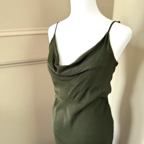 Anthropologie Elyse Bias Slip Dress Women’s Small Moss Green Cowl Neck - Picture 2 of 8